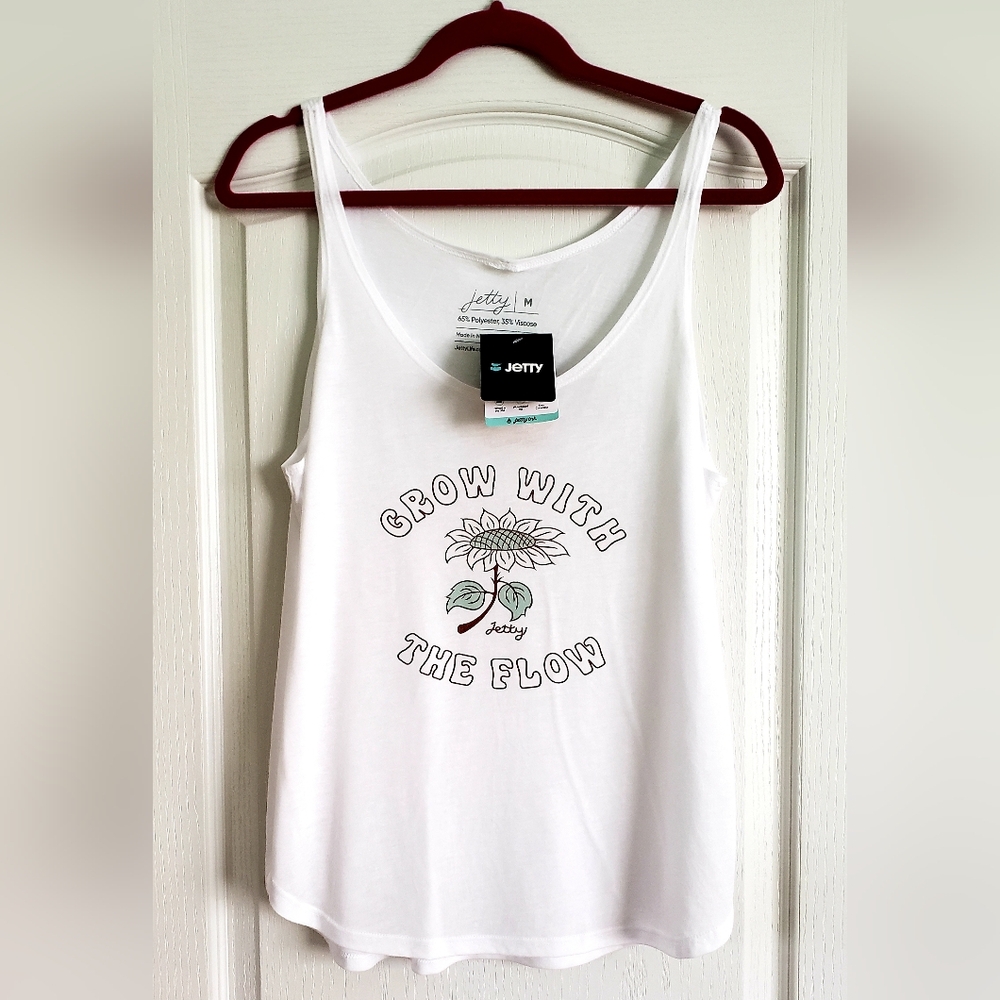 Jetty Life New With Tags "M" White Tank Top - 'Grow With The Flow' Design